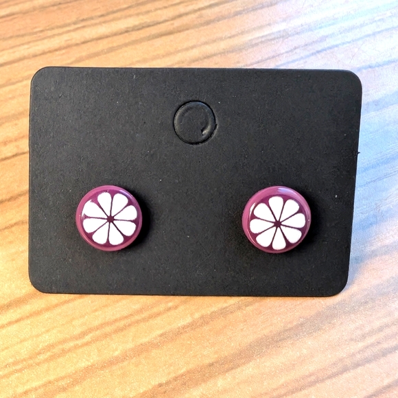 New 💜 2/$15 Passion Fruit mangosteen shiny acrylic handmade stud earrings - Picture 1 of 2